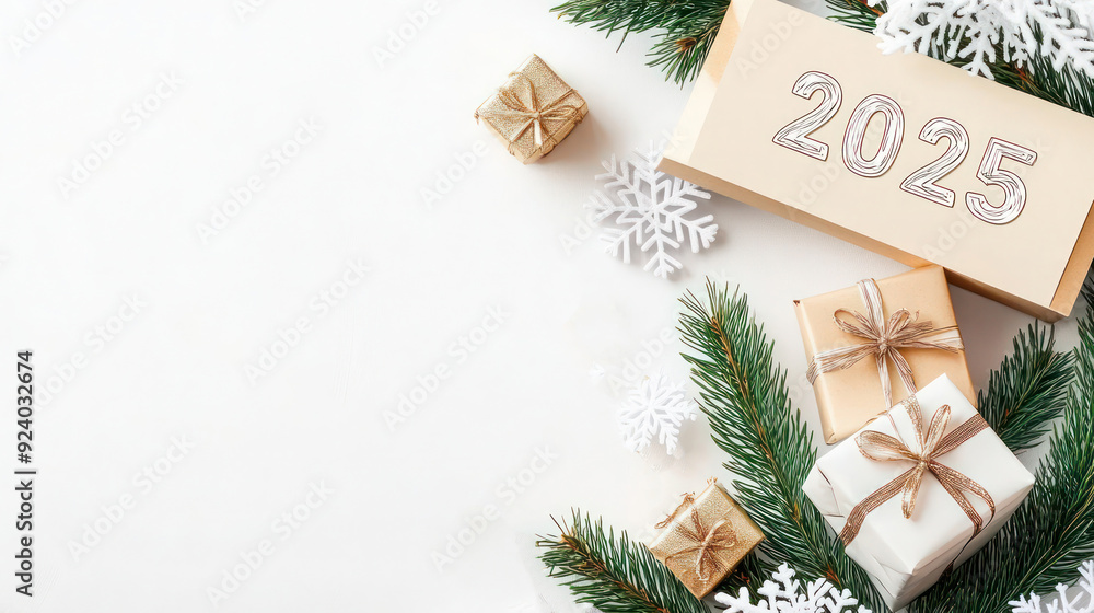 Mimalistic New Year postcard featuring 2025 with copy space simple design subtle touch of New Year decoration Mimalistic New Year postcard featuring 2025 with copy space simple design subtle touch of New Year decoration