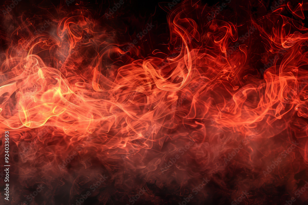Fototapeta premium A dramatic burst of red smoke expands against a solid black background, creating a striking contrast. The swirling, cloud like formation captures the dynamic motion and intensity of the explosion.