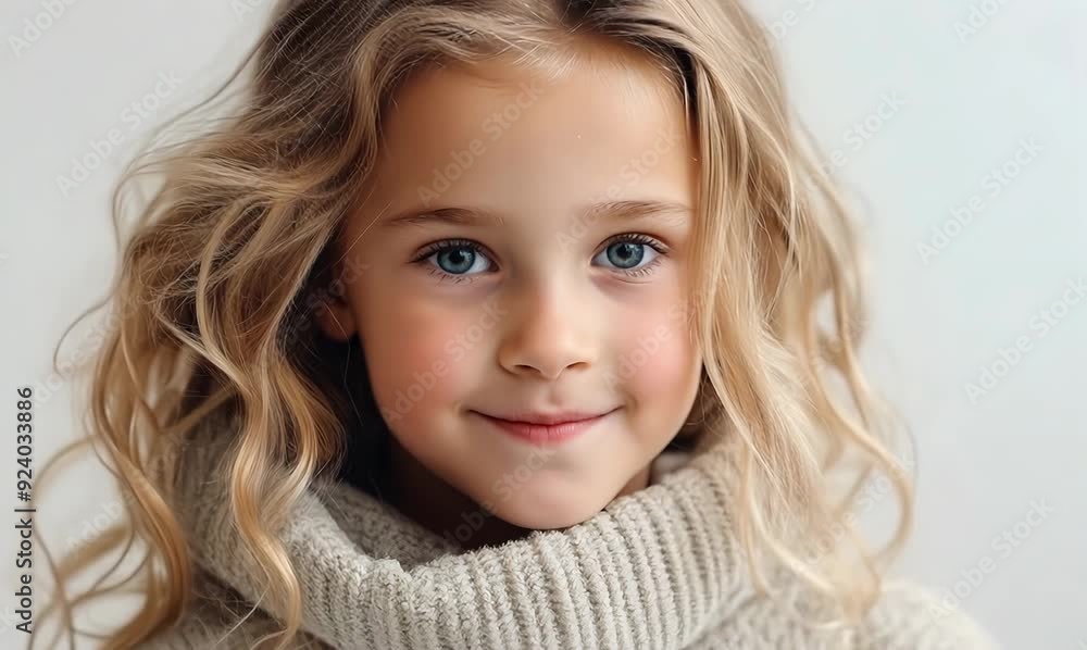 Portrait of a cute little girl in a white sweater on a gray background Portrait of a cute little girl in a white sweater on a gray background