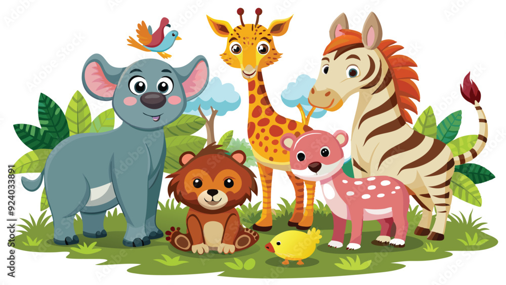 Naklejka premium Kids style drawing doodle animals isolated EPS Vector Images