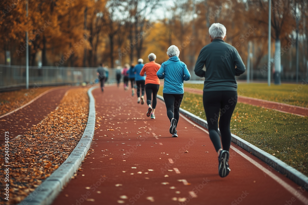 Obraz premium Active senior people jogging on a jogging track