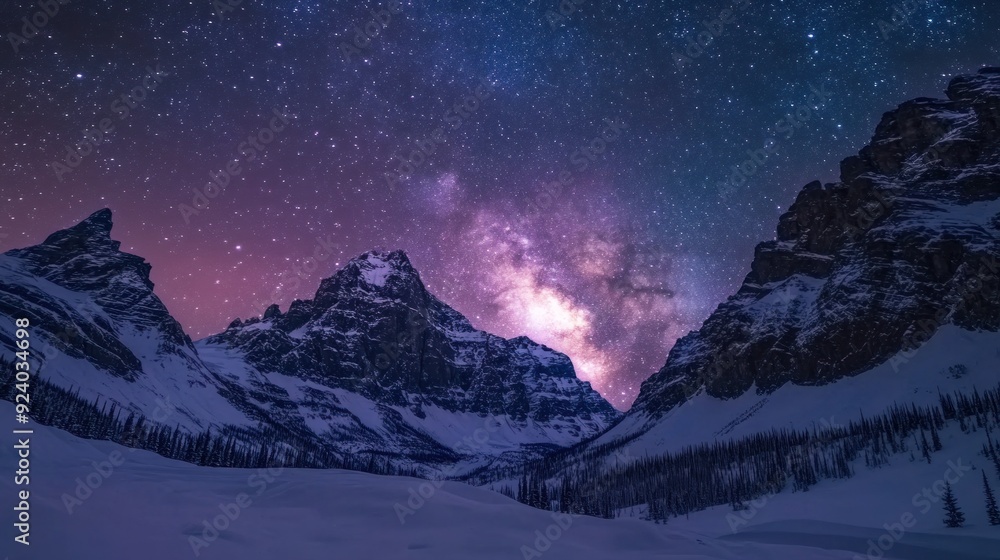 Milky Way Over Snowy Mountain Range at Night