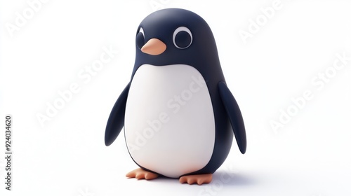 Cute Penguin Figurine in Minimalist Studio with White Background