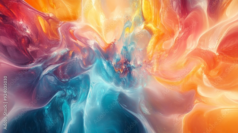 Vibrant Abstract Fractal Artwork, a dynamic blend of multicolored splashes, showcasing modern patterns and textures, perfect for innovative graphic design applications.