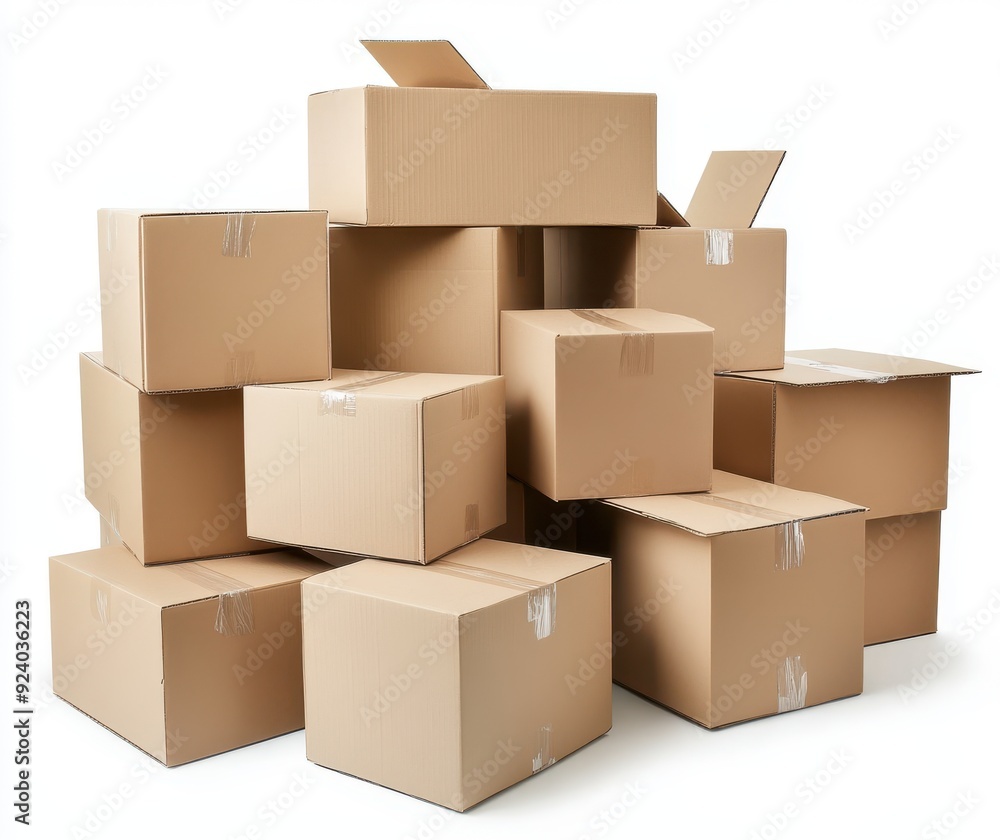 Pile of cardboard boxes isolated on white background Pile of cardboard boxes isolated on white background