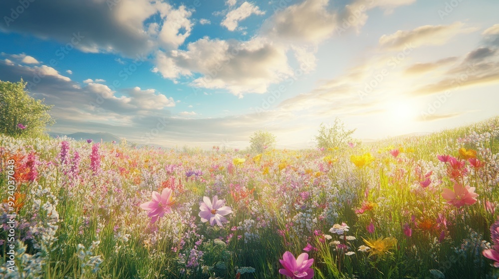 A Vibrant Meadow Under a Sunny Sky A Vibrant Meadow Under a Sunny Sky