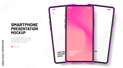 Realistic smartphone mockup. Mobile phone vector with isolated on white background. Device front view. 3D mobile phone with shadow. Realistic, high quality smart phone mockup for ui ux presentation.