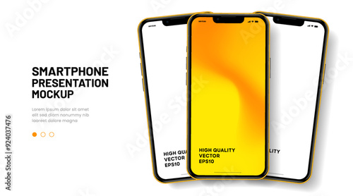 Realistic smartphone mockup. Mobile phone vector with isolated on white background. Device front view. 3D mobile phone with shadow. Realistic, high quality smart phone mockup for ui ux presentation.