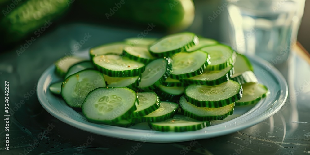 Cubed cucumber slices for salad on a white plate Cubed cucumber slices for salad on a white plate