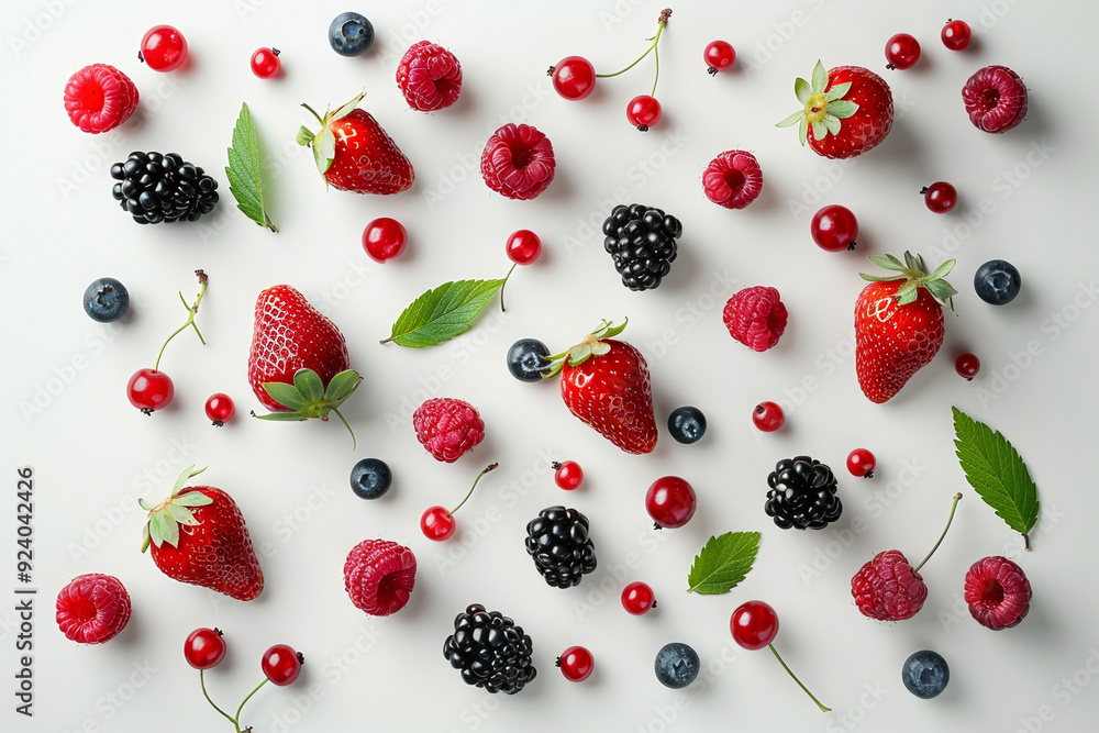 Fresh Berries Scattered on White Background Fresh Berries Scattered on White Background