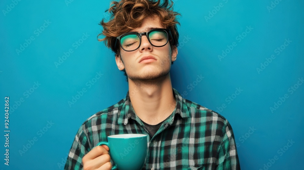 The tired man with coffee The tired man with coffee