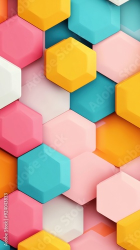 A flat geometric pattern animation with hexagons and triangles shifting and interlocking in vibrant colors, creating a modern and dynamic visual effect suitable for overlaying text