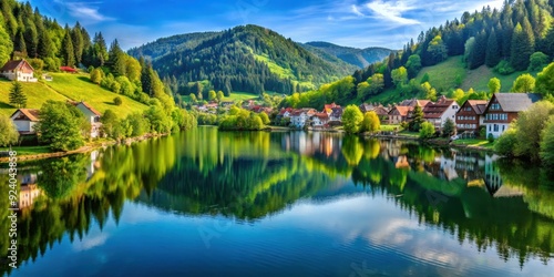 Beautiful lake in the Black Forest surrounded by lush greenery and quaint villages, Titisee, Germany, Black Forest, Lake