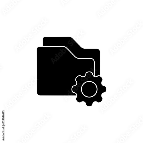 folder with cogwheel icon in black flat design on white background, Project Management icon, data management, folder, project goals, task management icon with settings sign, Project Management icon