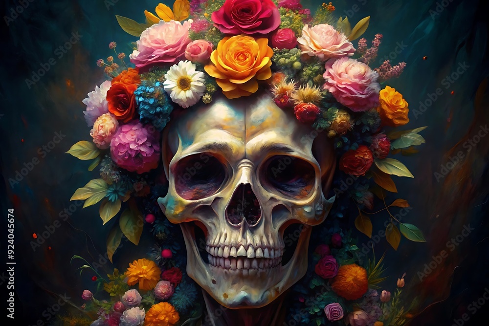 Skull illustration painting with flowers Skull illustration painting with flowers