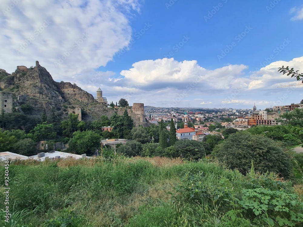 Naklejka premium nature landscape with view on the city in Tbilisi, Georgia