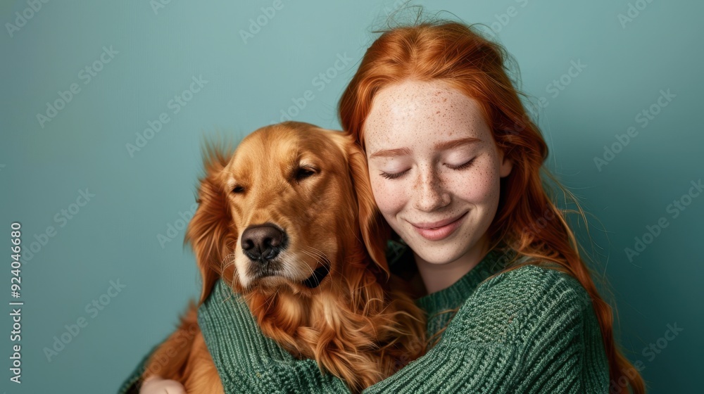 The girl hugging a dog The girl hugging a dog