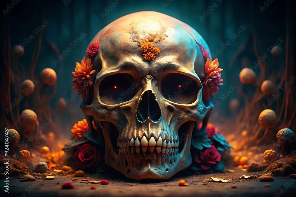 Skull illustration painting with flowers Skull illustration painting with flowers