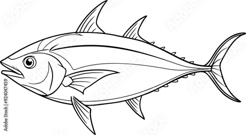 Detailed Line Drawing of a Tuna Fish Illustration