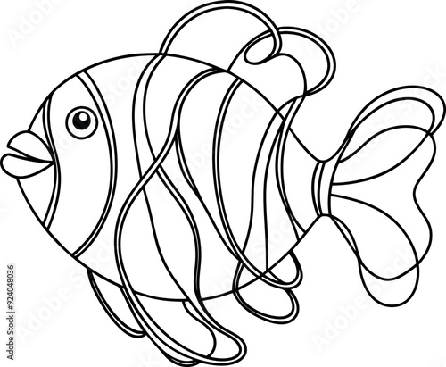 Intricate Black And White Fish Line Drawing Illustration