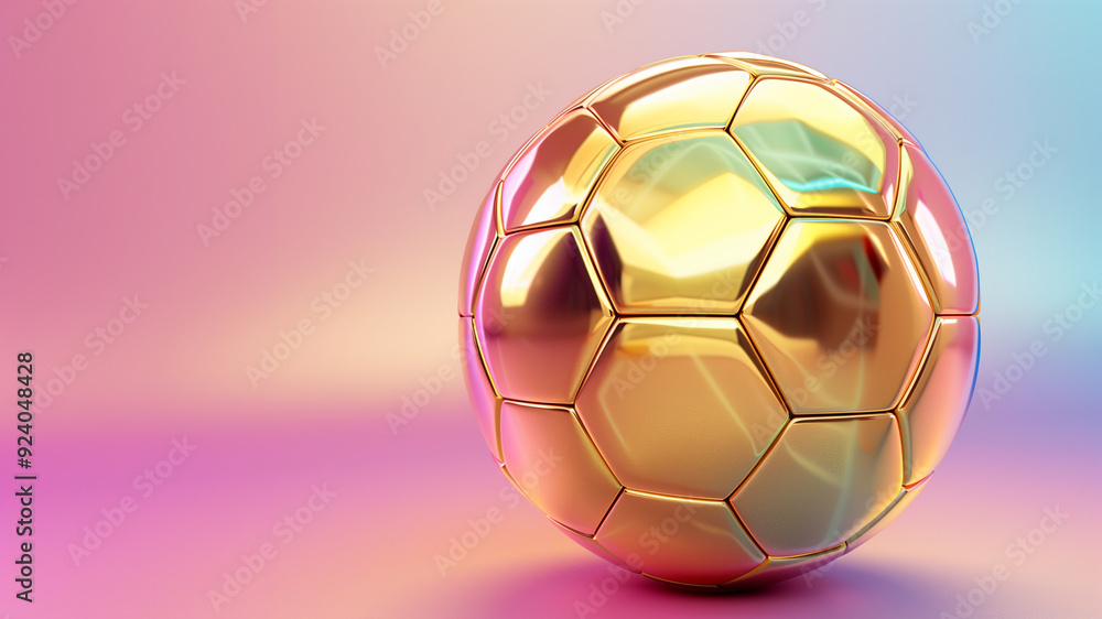 Naklejka premium A golden soccer ball with a gradient background.