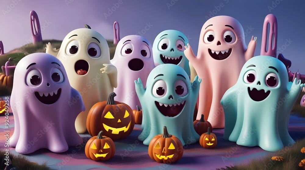 Obraz premium comical ghostly figures in 3d halloween scene