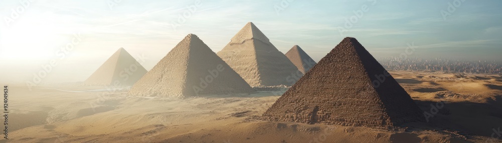 Ancient Pyramids Rising Above a Hazy Cityscape Ancient Pyramids Rising Above a Hazy Cityscape