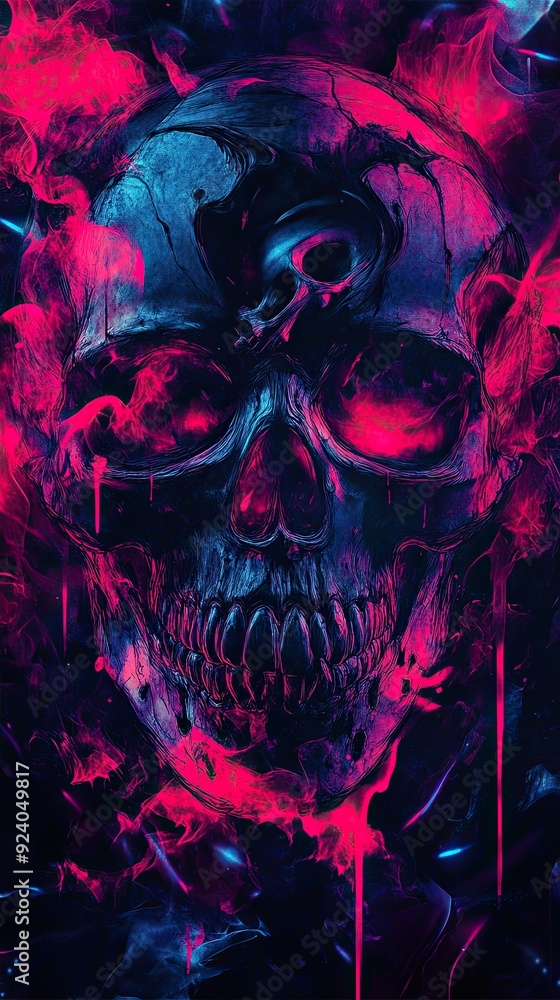 Fototapeta premium A skull with a key on it is surrounded by fire