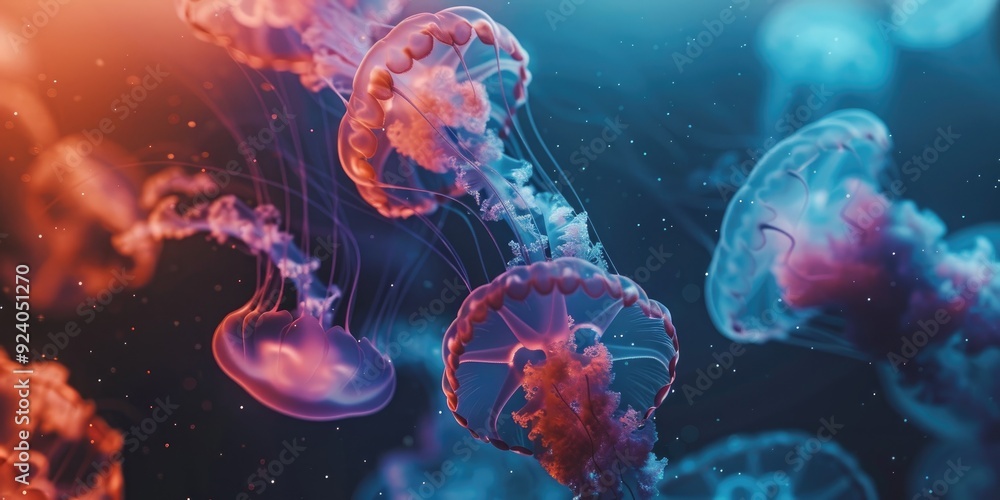 Vibrant display of swimming jellyfish Vibrant display of swimming jellyfish