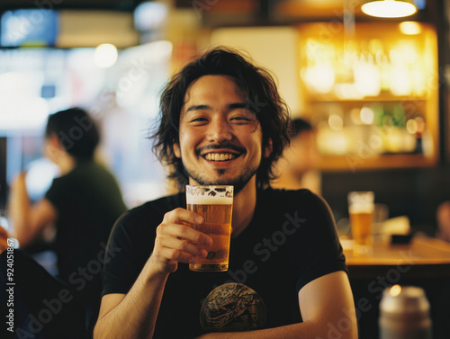 男, 男性, 笑顔, 休日, お酒, ビール, 居酒屋, ビールを飲む男性, 酔う, 幸福, Man, male, smiling, holiday, drinking, beer, tavern, man drinking beer, drunk, happy