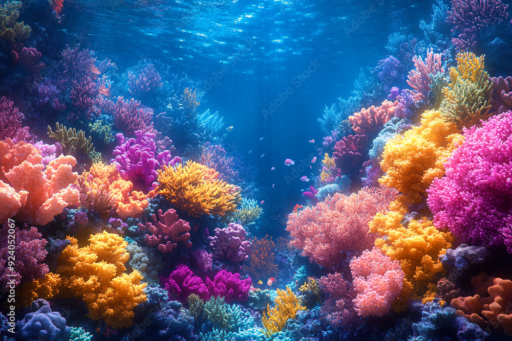 Naklejka premium A vibrant coral reef with a variety of marine life