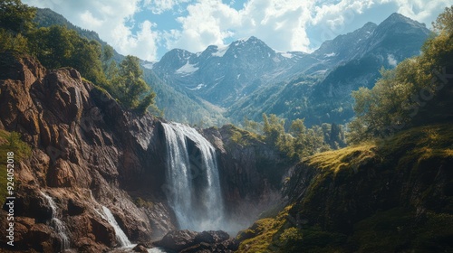 Majestic Waterfall cascading down a mountainside