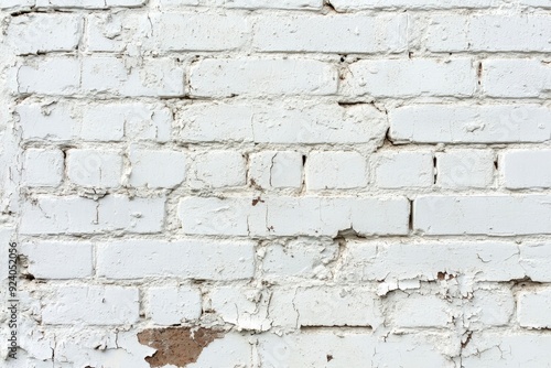 White painted old brick Wall panoramic background , ai