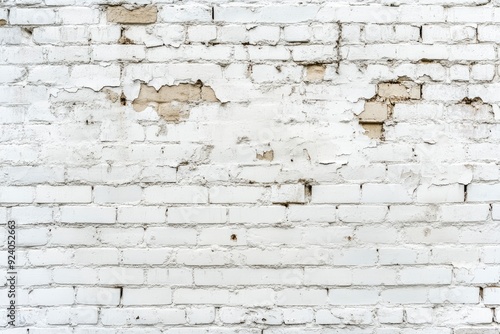 White painted old brick Wall panoramic background , ai