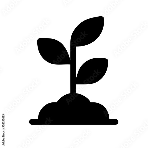 Plant sprouting icon, black silhouette, simple nature symbol