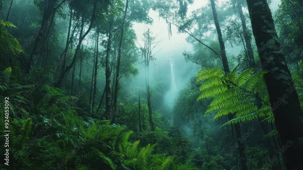 Obraz premium Mysterious Rainforest Waterfall