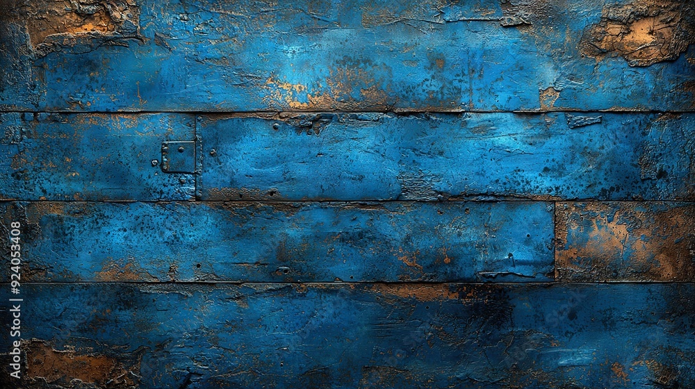 Close-up image of blue brick wall with rusted metal grate below Close-up image of blue brick wall with rusted metal grate below