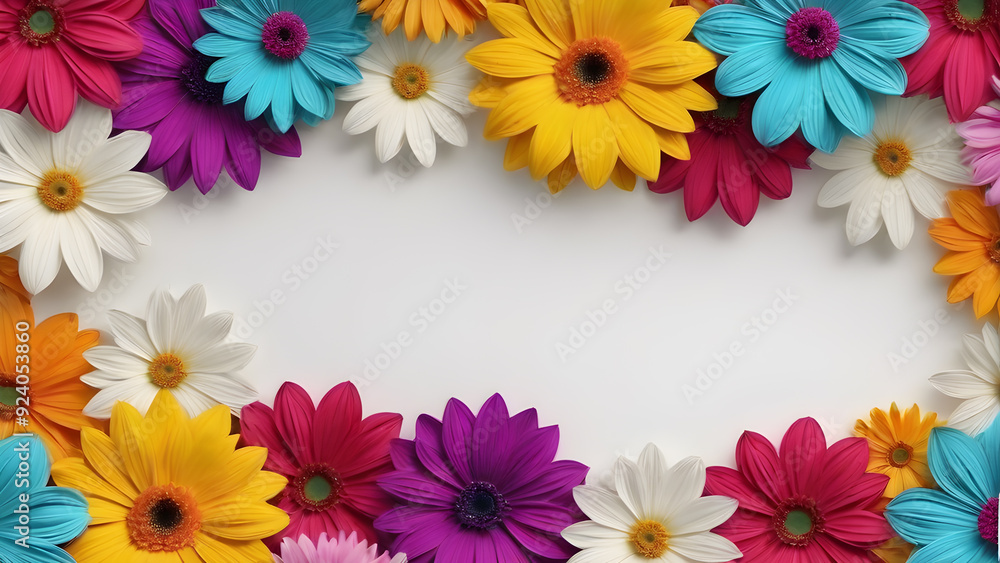 Colorful daisies frame with copy space on a white background Colorful daisies frame with copy space on a white background