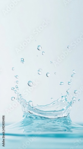 Water droplets splashing in slow motion, capturing the precise moment of impact, with clear reflections and dynamic motion