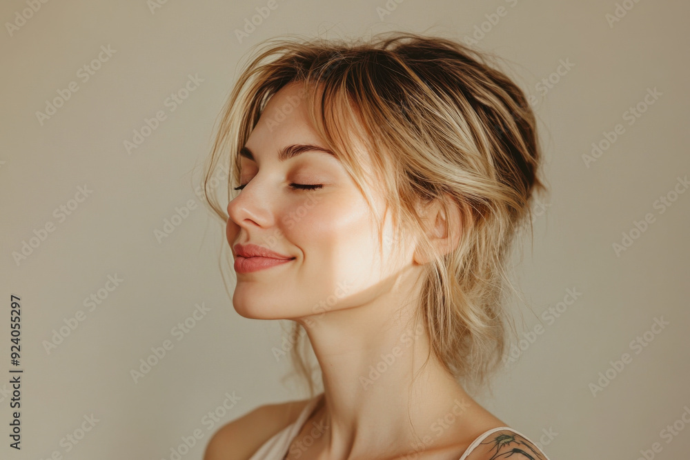 A close up of a woman's face with tattoos and her eyes closed A close up of a woman's face with tattoos and her eyes closed