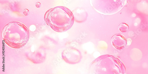 Soft pink bubbles floating on a light pink background create a delicate and whimsical seamless pattern.