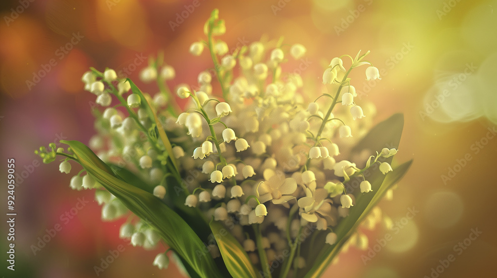 A bouquet of lily of the valley flowers with water drops, close-up view. A bouquet of lily of the valley flowers with water drops, close-up view.