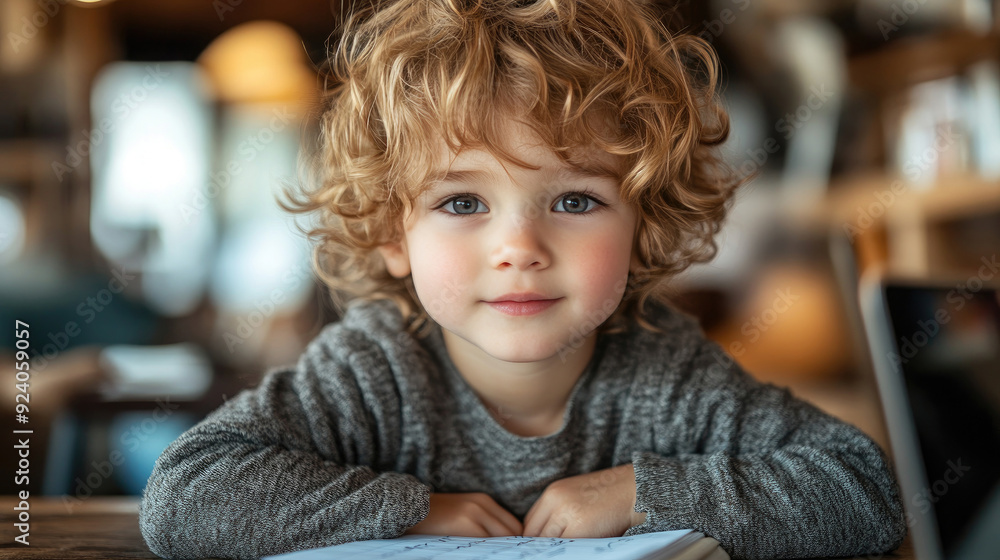 Young boy enjoys reading in a cozy home setting. Young boy enjoys reading in a cozy home setting.