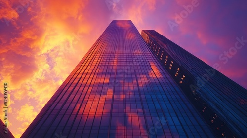 Wallpaper Mural Skyscraper Reflecting a Vibrant Sunset Sky Torontodigital.ca