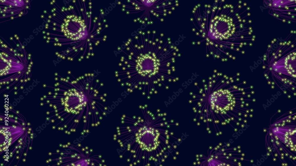 A mesmerizing symmetrical pattern of purple and blue dots on a black backdrop creates a sense of floating in space in this captivating image A mesmerizing symmetrical pattern of purple and blue dots on a black backdrop creates a sense of floating in space in this captivating image