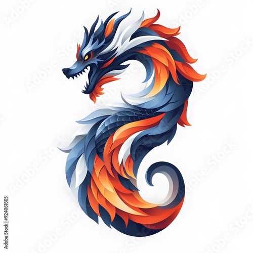 Wallpaper Mural Abstract Illustration of a Blue and Orange Dragon with Feathers and Scales. Torontodigital.ca