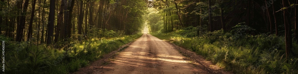 Fototapeta premium Pathway in an Open Woodland Area during the Warm Season