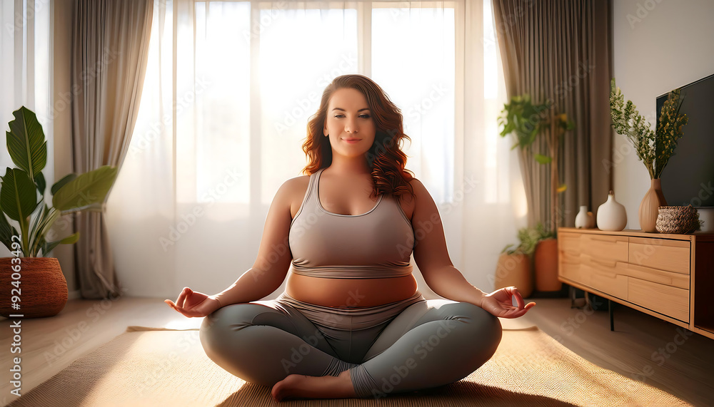 Plus Size Woman Meditating at Home- A generative AI image of a plus-size woman practicing m_1(536) Plus Size Woman Meditating at Home- A generative AI image of a plus-size woman practicing m_1(536)