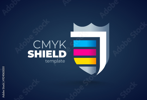 Logo Shield and streaks color CMYK Print theme. Template design vector. Black background.