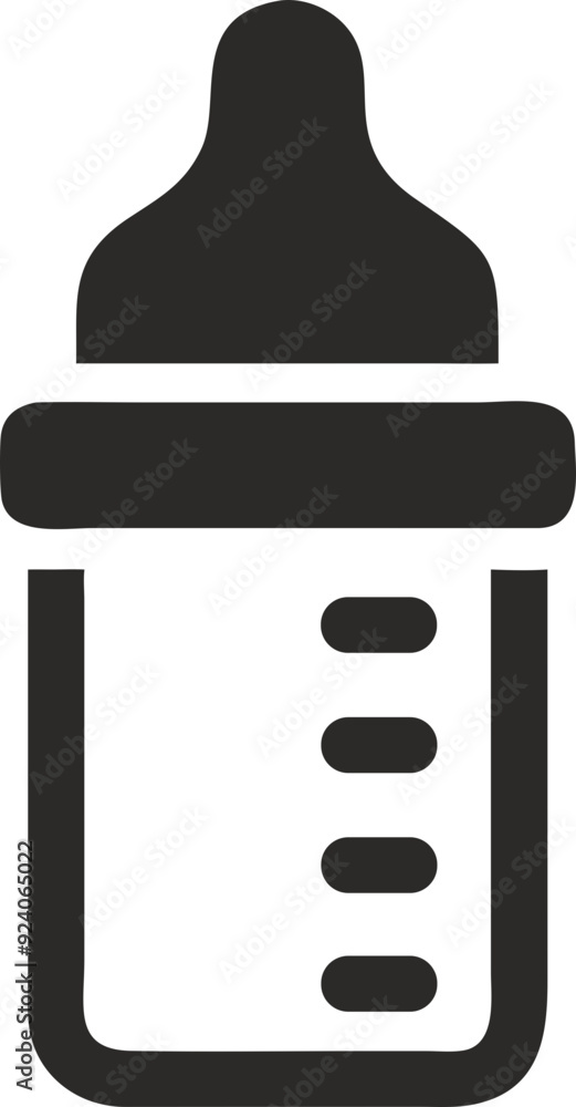 Fototapeta premium Baby bottle icon, black silhouette, feeding and infant care symbol